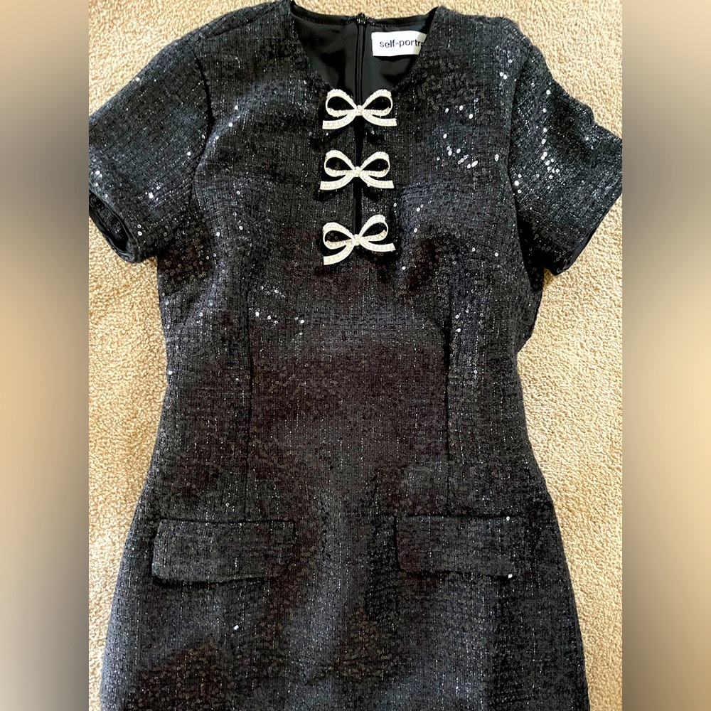 Self-Portrait Dress Black Boucle Bow